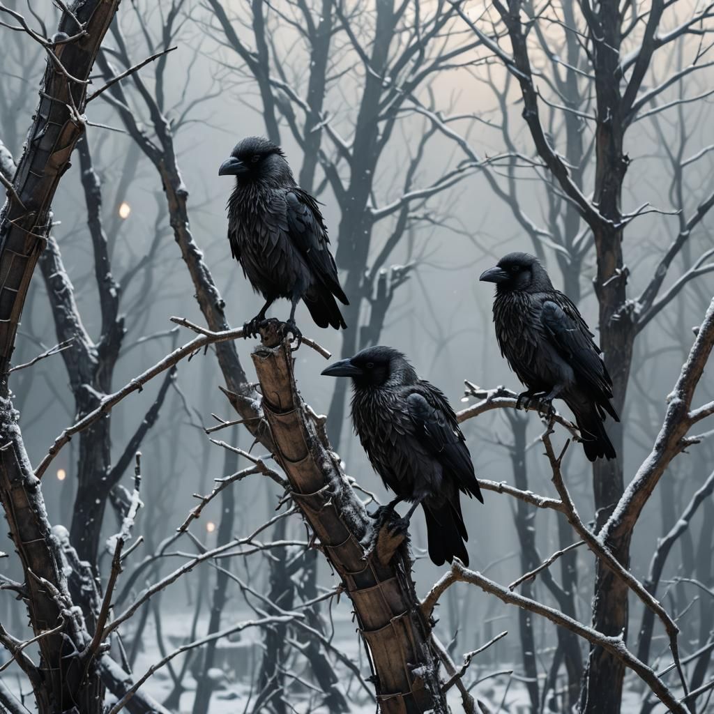 Hooded Crows in Dystopian Winter Landscape