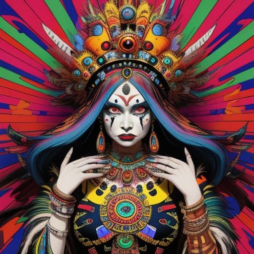 Surreal Pop Art Queen Dominates Grotesque King in Vibrant Az...