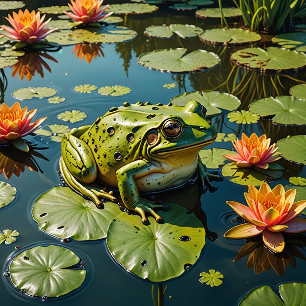 Surreal Frog with Melting Clock in Dreamlike Colors