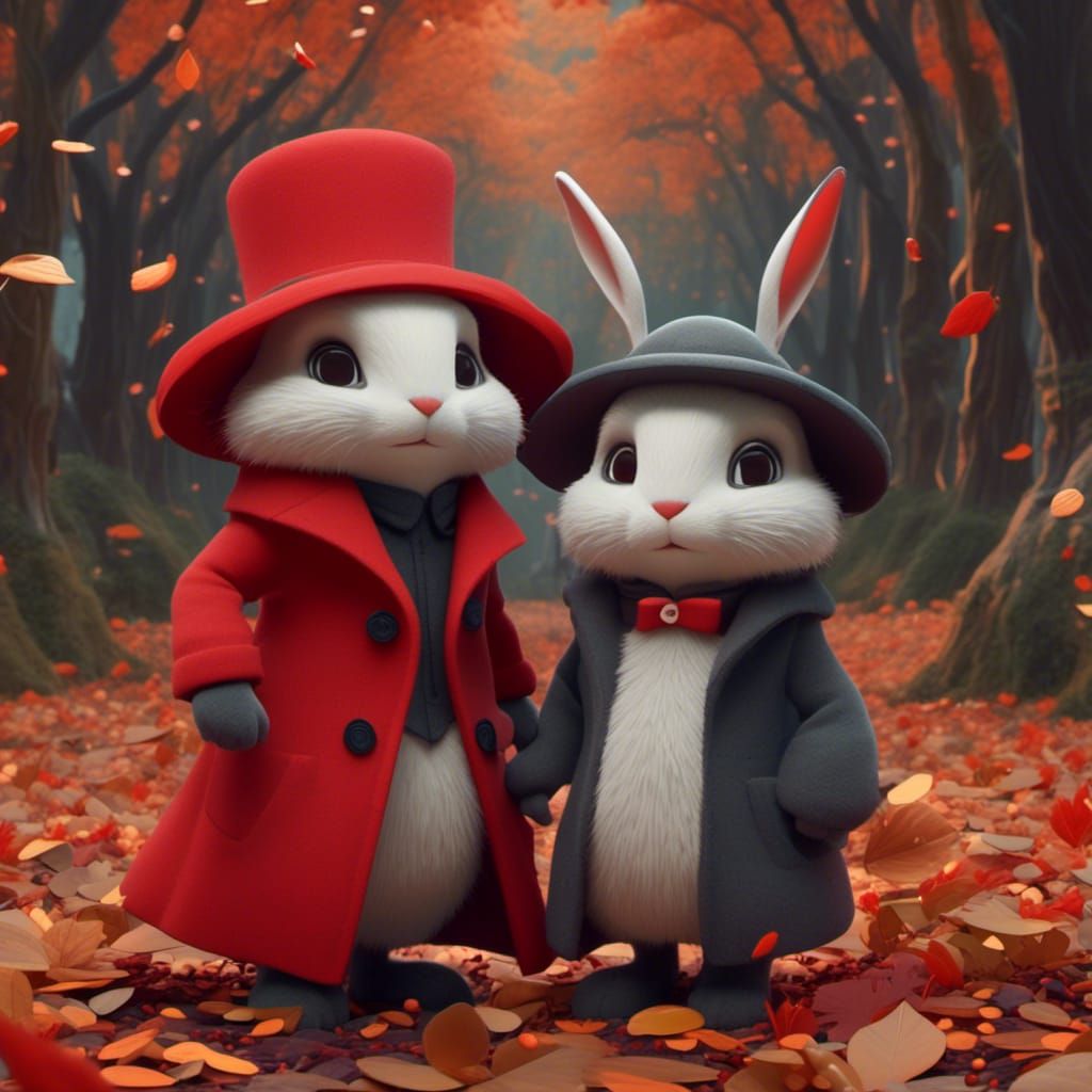Cute Bunnies in Autumn Garden, Pixar Style