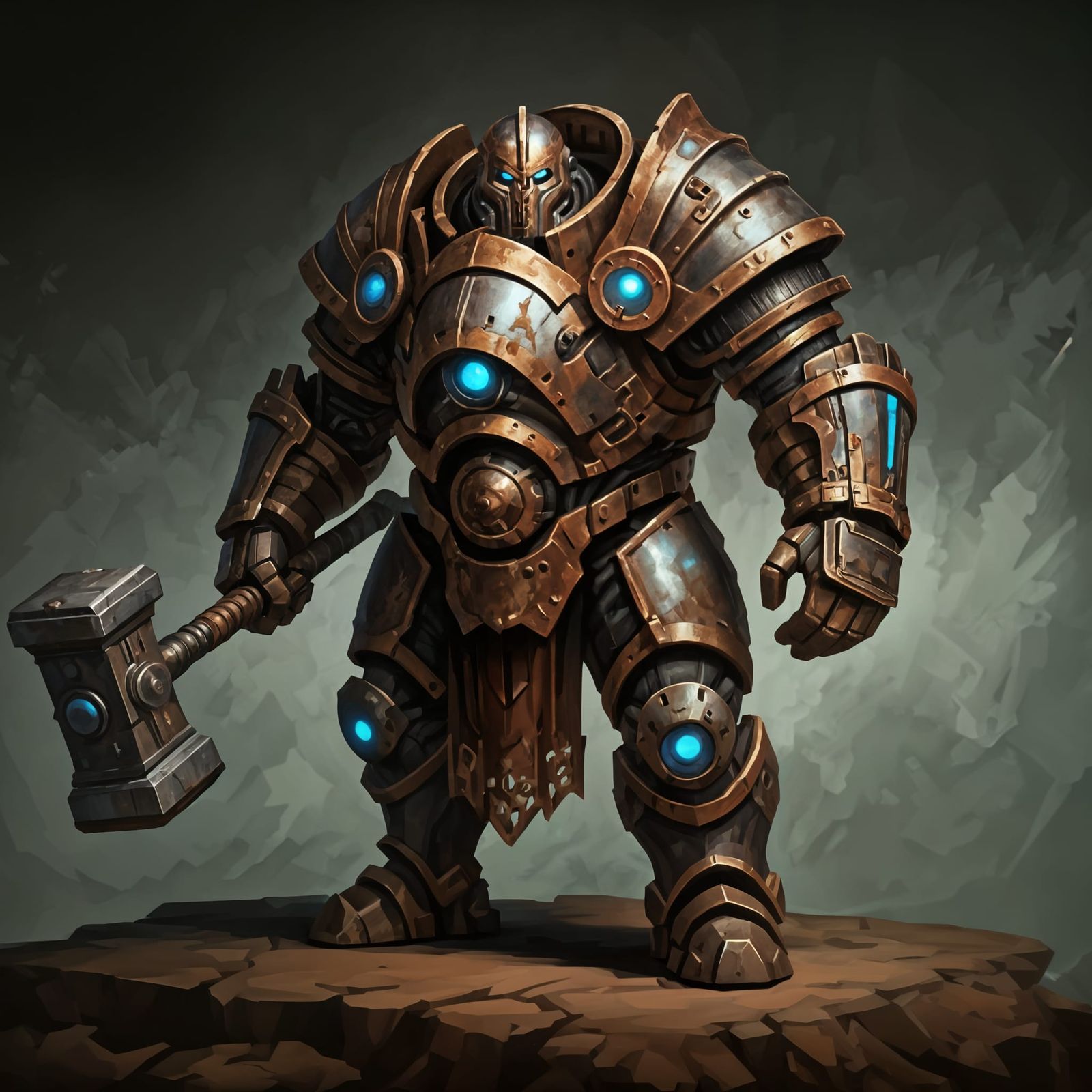 Gestalt Automaton in Rustic Armor, Painted with Bold Brushst...