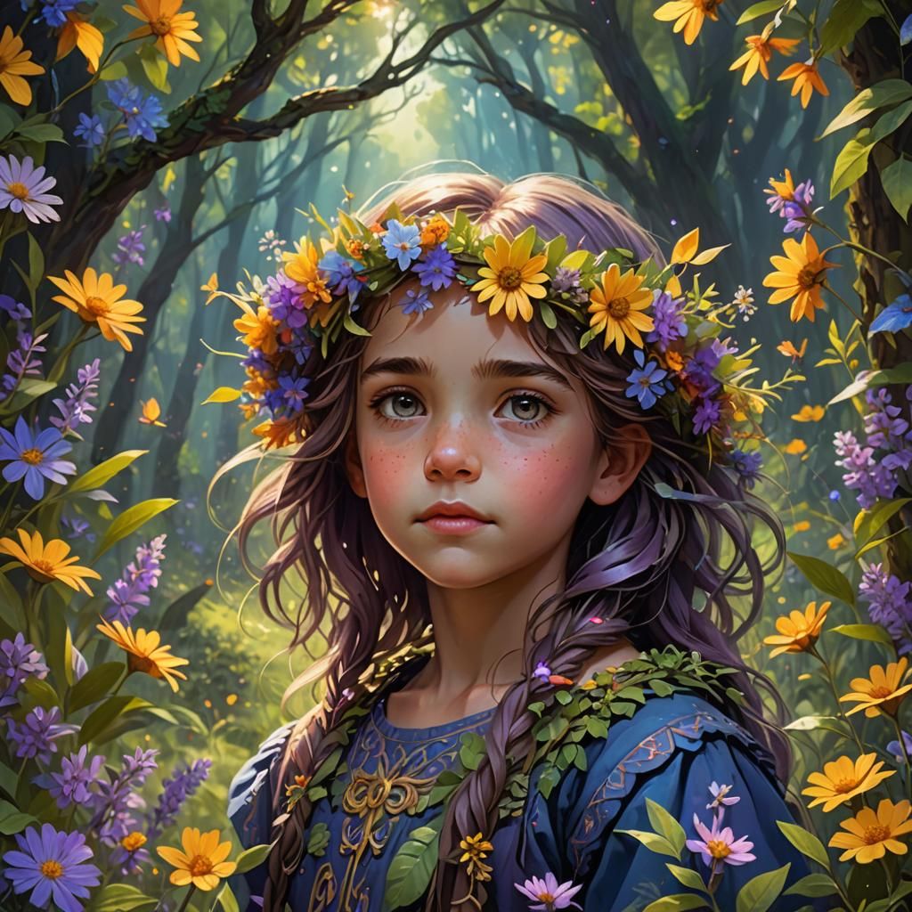 Girl in Wildflower Wreath: Fantasy Matte Painting