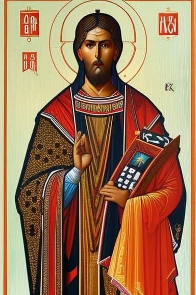 Orthodox Icon of Photography Saint in Alphonse Mucha Style