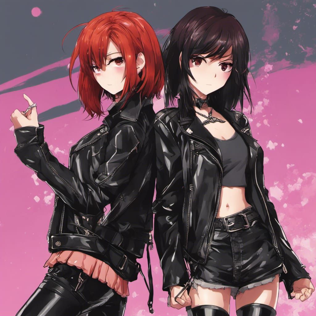 Punk Anime Girls with Red and Black Hair