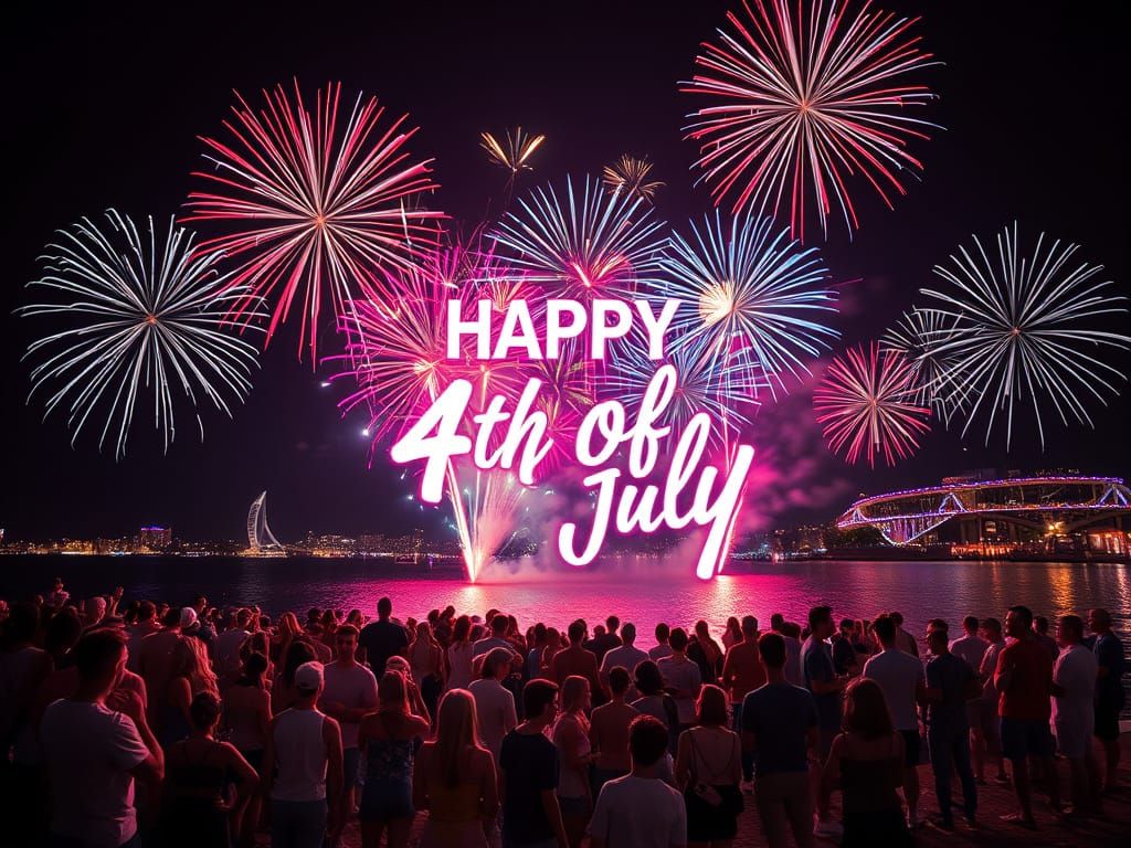 Spectacular Fireworks Display over City Shore