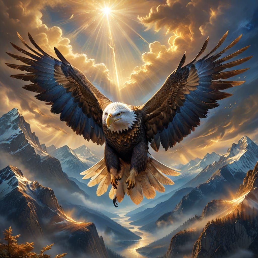 Majestic Eagle Soars Through Ethereal Sky