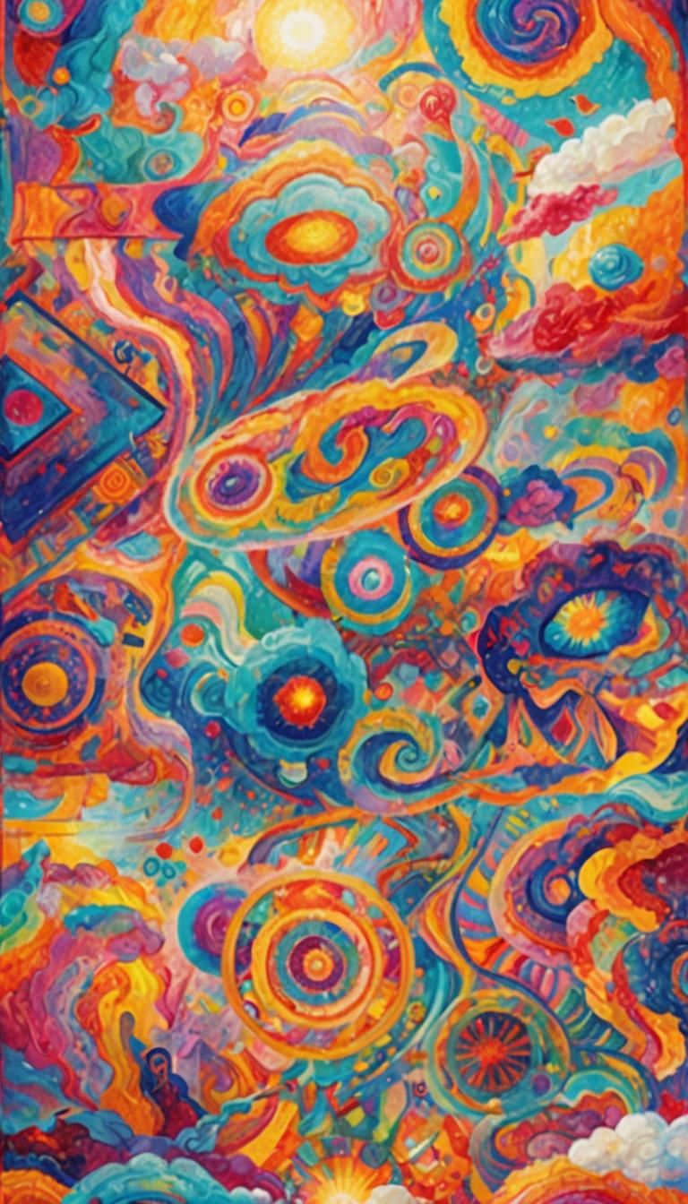 Psychedelic Objects Floating in Dreamy Cloudscape