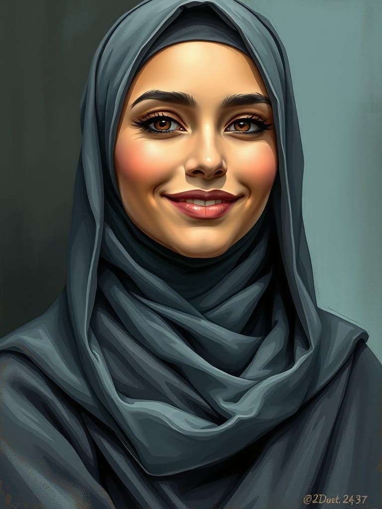 Elegant Hijabi Woman Smiling, Soft-Focused Realism