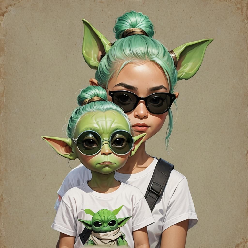 Young Girl with Yoda in Cinematic Digital Art