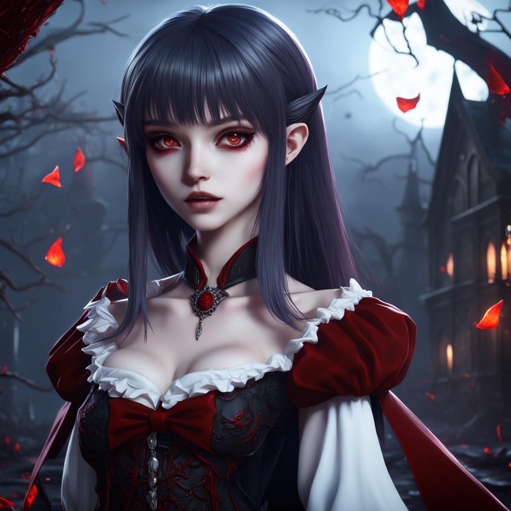 Vampire Anime Girl in Detailed Digital Painting