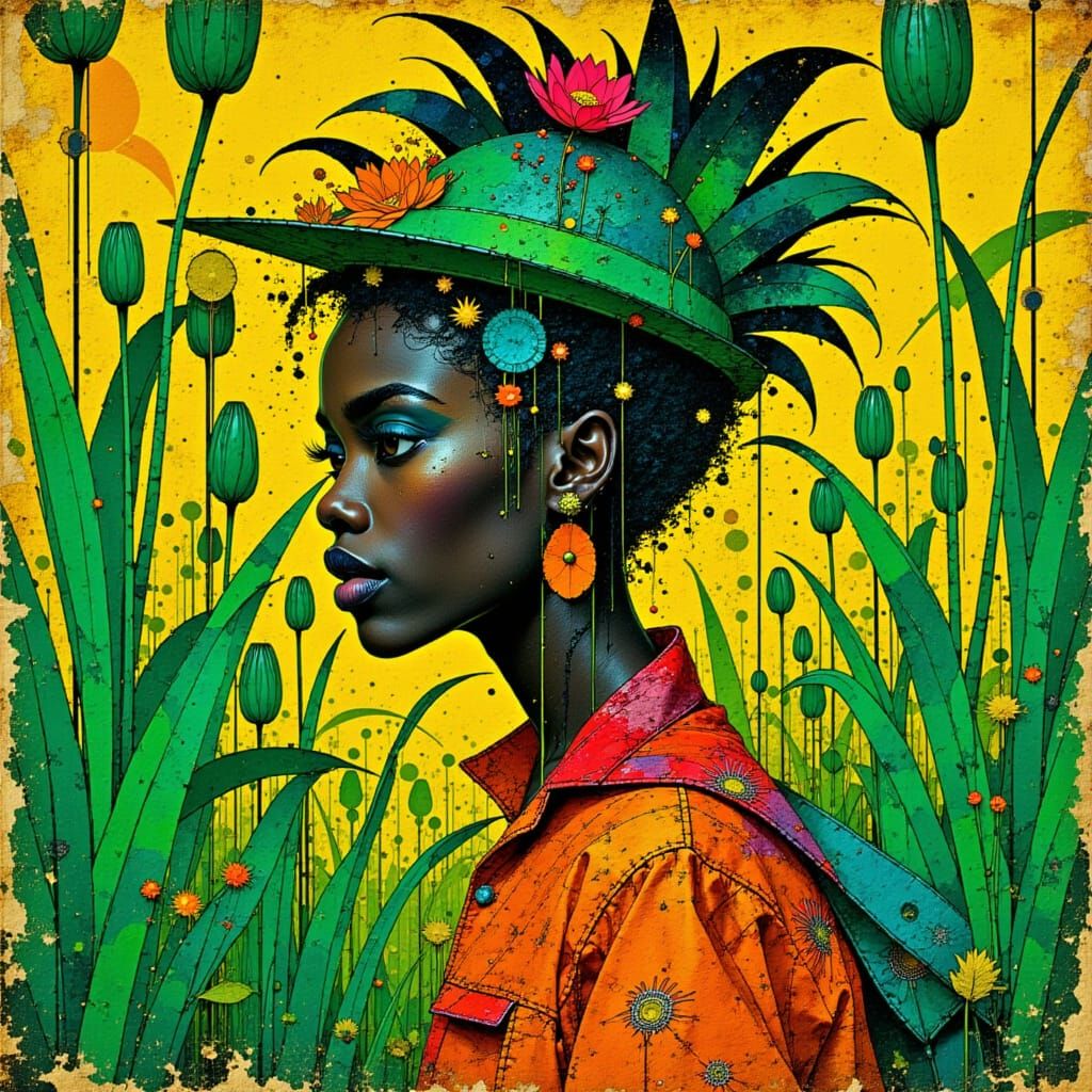 <lora:Akimora:1.0>  Black woman in Vibrant pineapple, surrou...