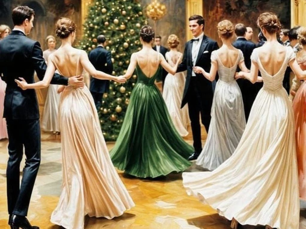 Romantic Vintage Holiday Party Scene in Impressionistic Styl...