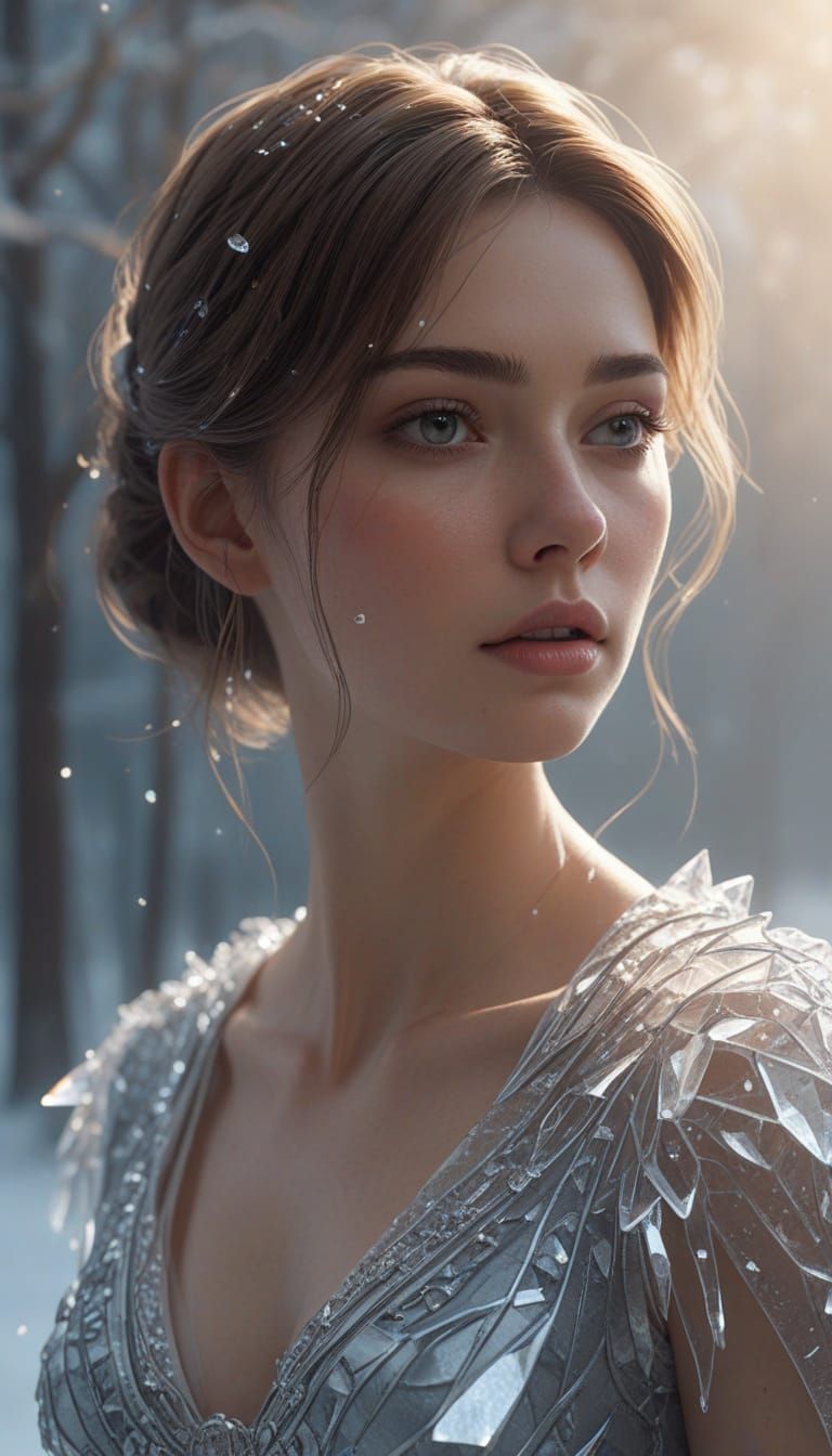 Icy Woman in Misty Landscape, Digital Matte Painting