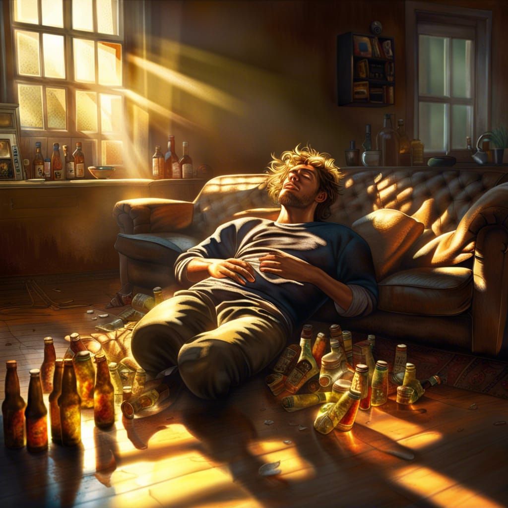 Hyperrealistic Young Man Sleeping on Sofa