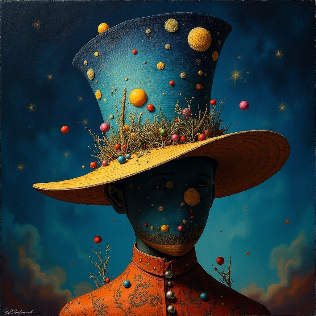 Surreal Hat with Dreamlike Landscape