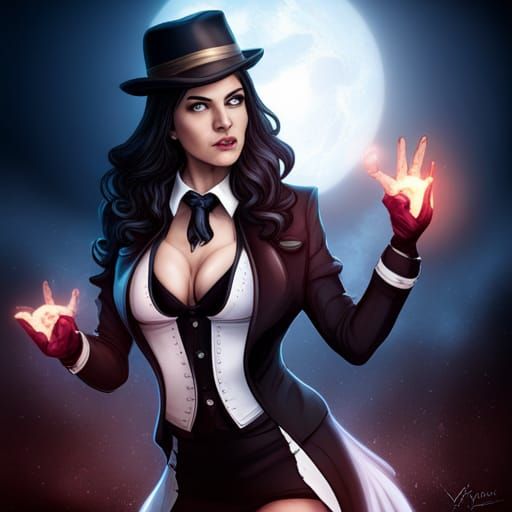 Hyperrealistic Zatanna Conjuring a Magical Spell