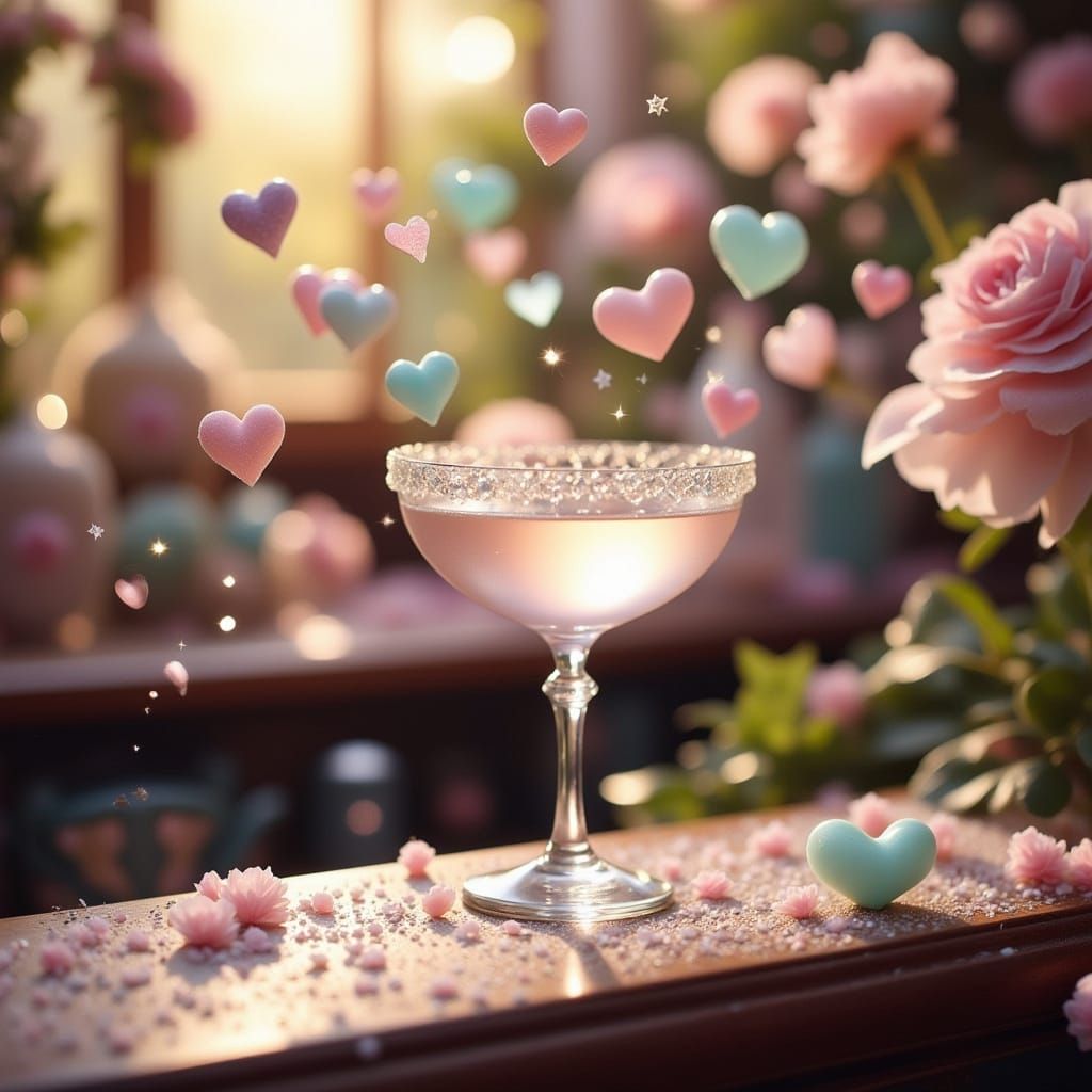 Enchanting Pastel Dreamscape with Whimsical Bubble Hearts