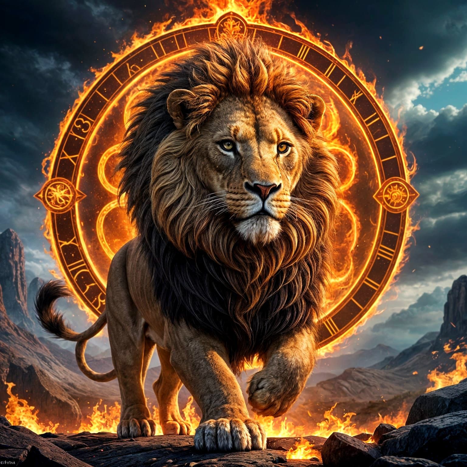 Fiery Lion Zodiac Sign in Detailed Digital Painting