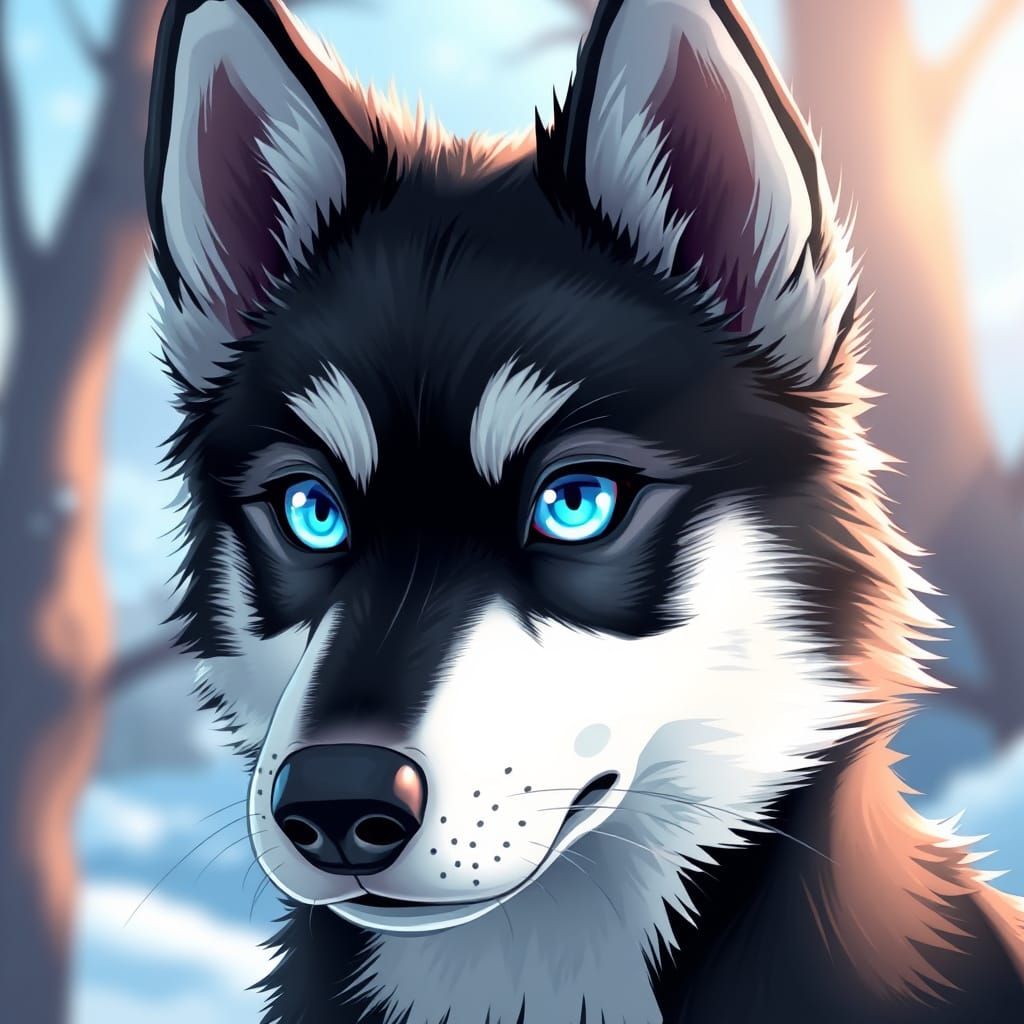 Anime Husky with Glowing Crystal Blue Eyes
