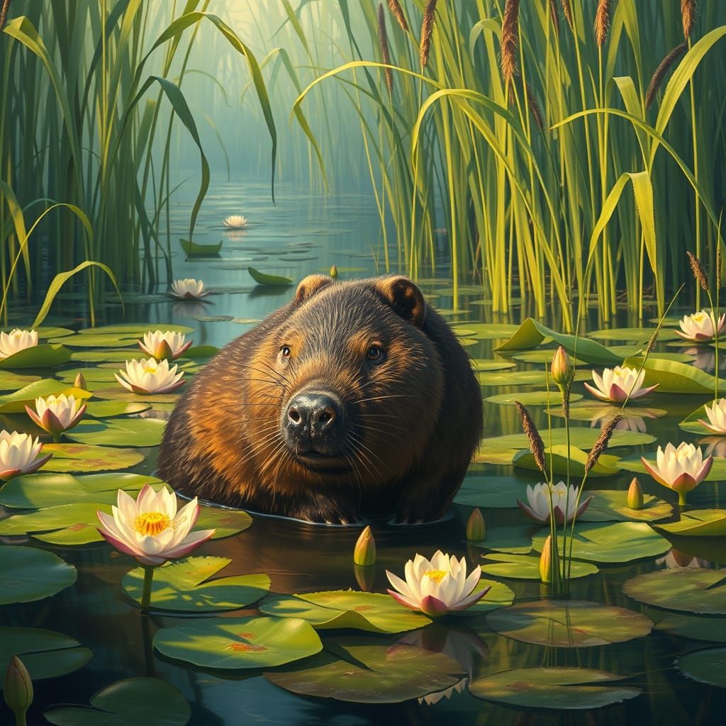 Capybara in Wetland Habitat: Digital Art