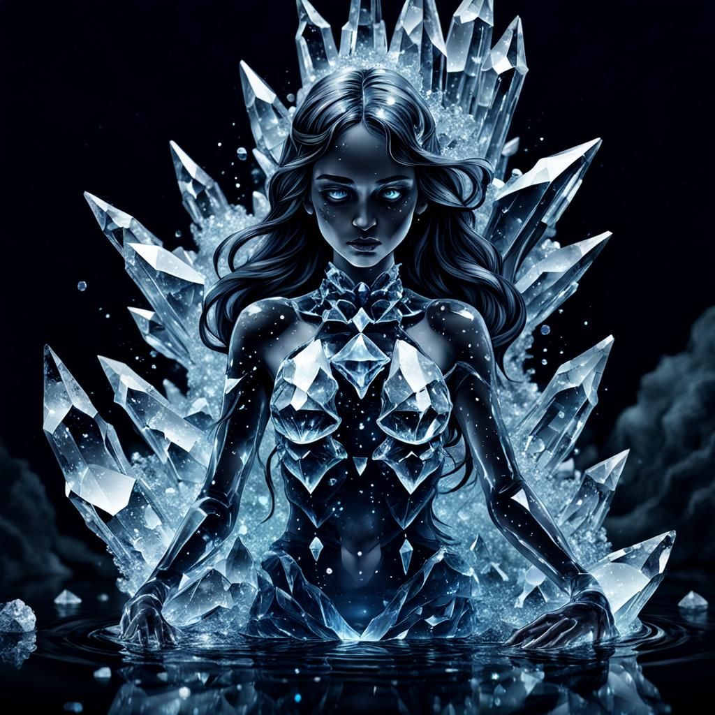 Water Sculpture: Female Form in Crystalline Night