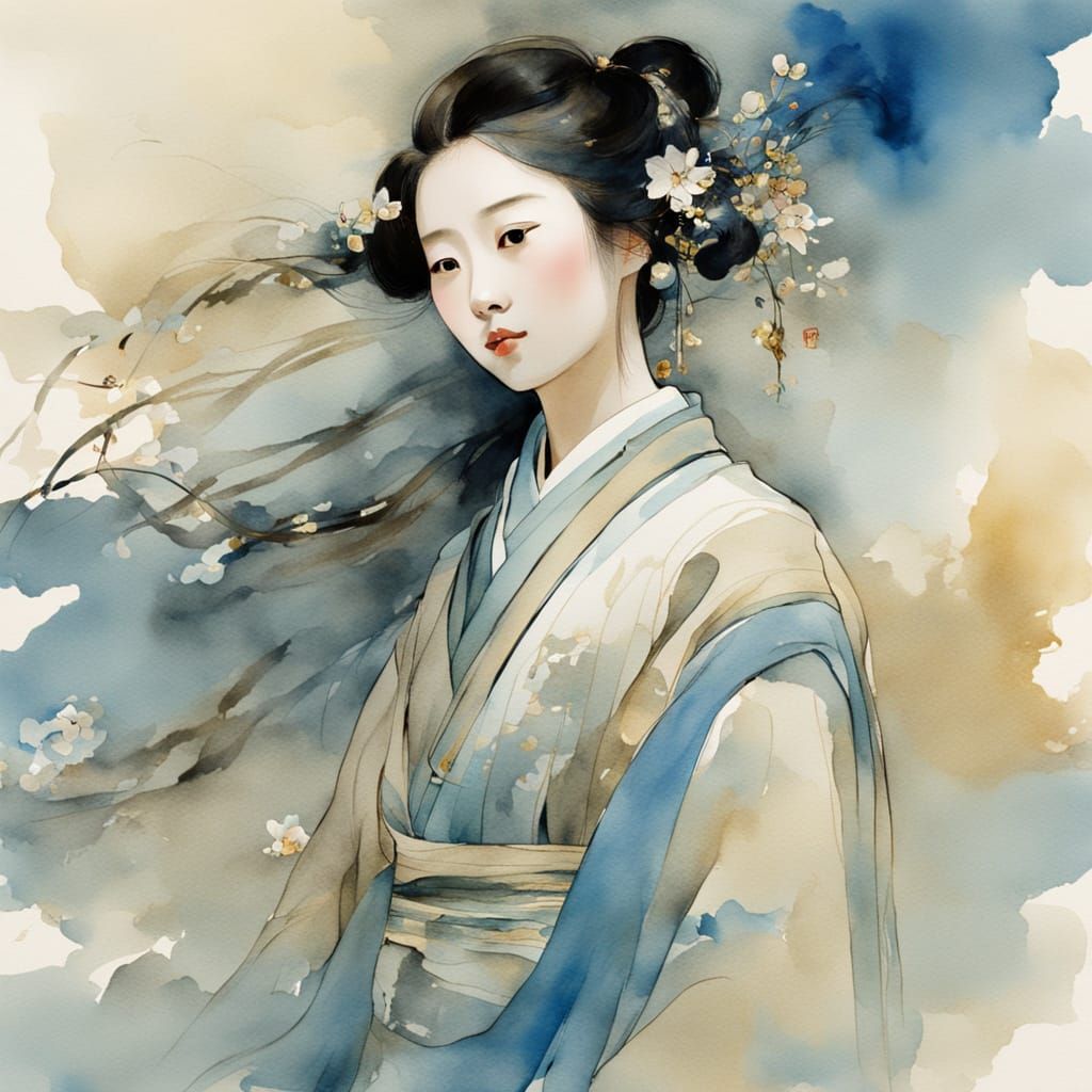 Enchantress Portrait in Soft Watercolour Chinese Style