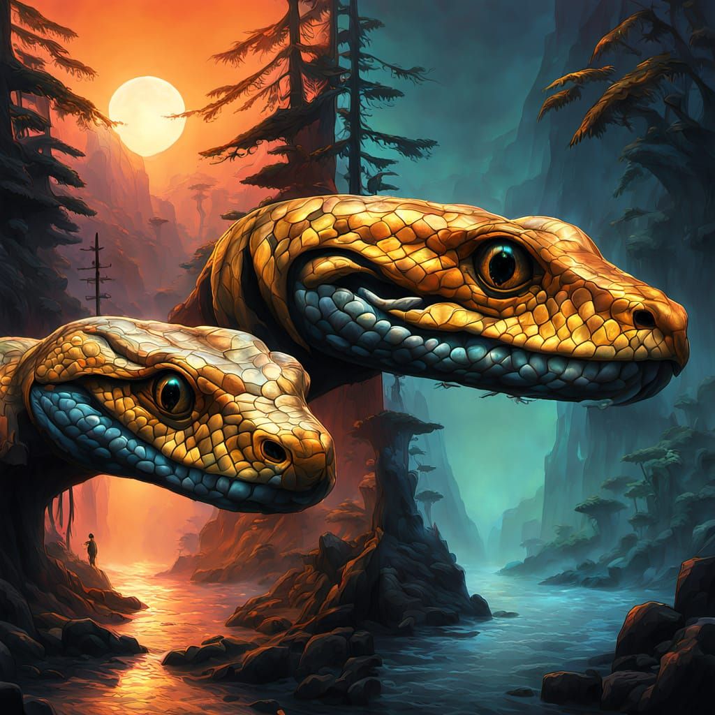 Hyperrealistic Concept Art of a Golden Snake in Ancient Symb...