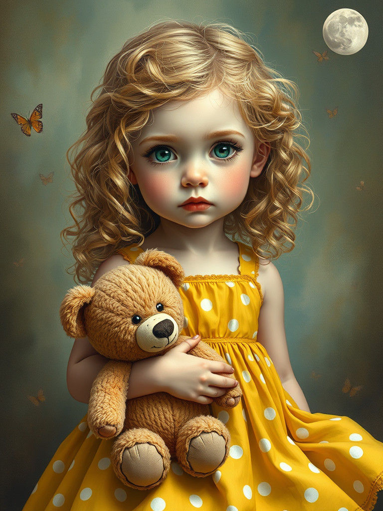 Pop Surreal Portrait of Girl with Teddy Bear