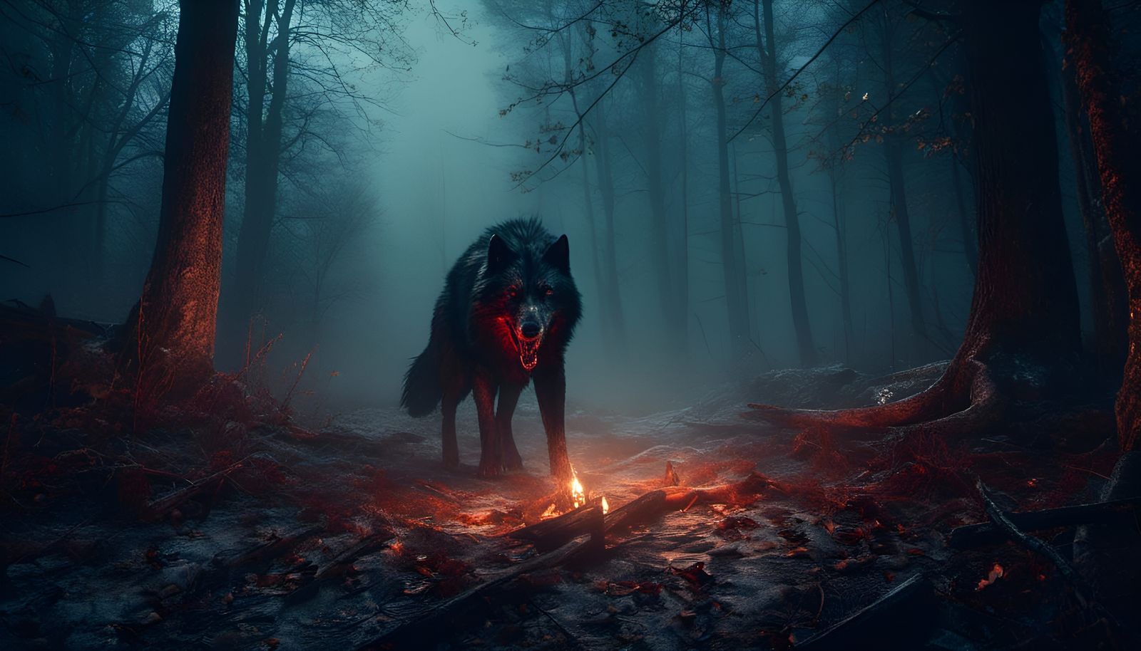 Macabre Werewolf Digital Illustration in Haunted Ambience