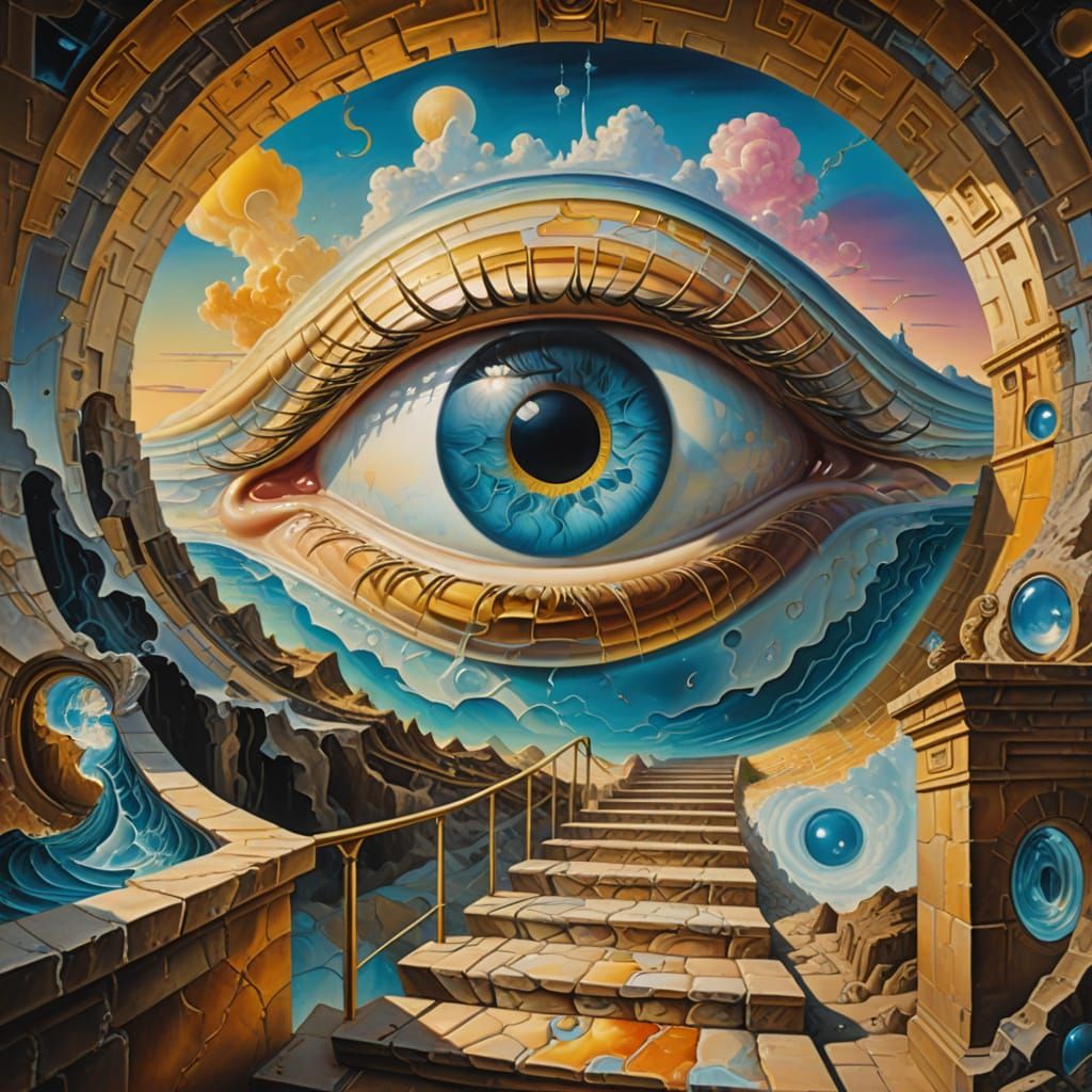 Surreal Masterpiece: Crystalline Eye & Pastel Vortex