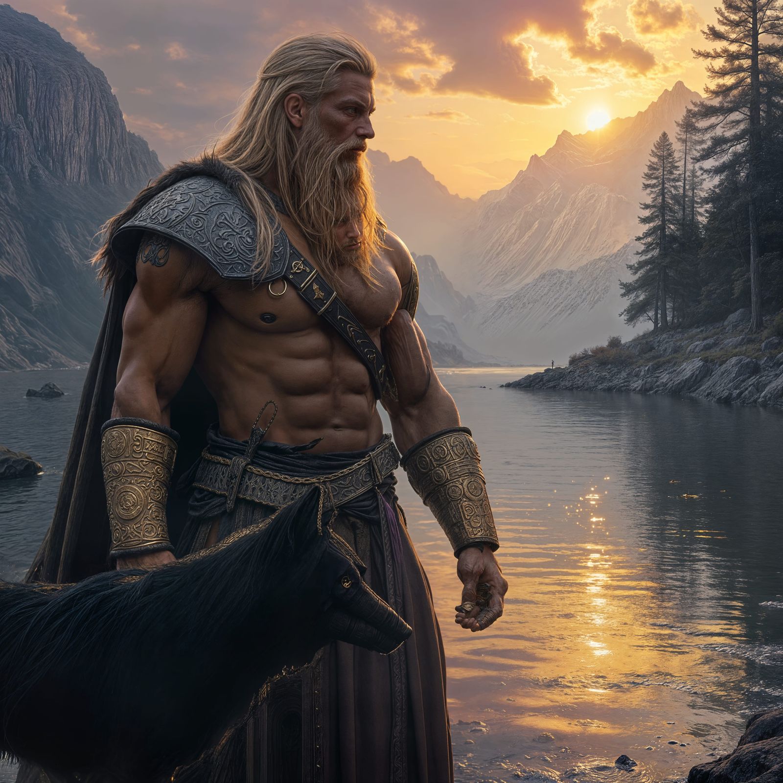 Dark Fantasy Viking Warrior in Concentrated Battle Readiness