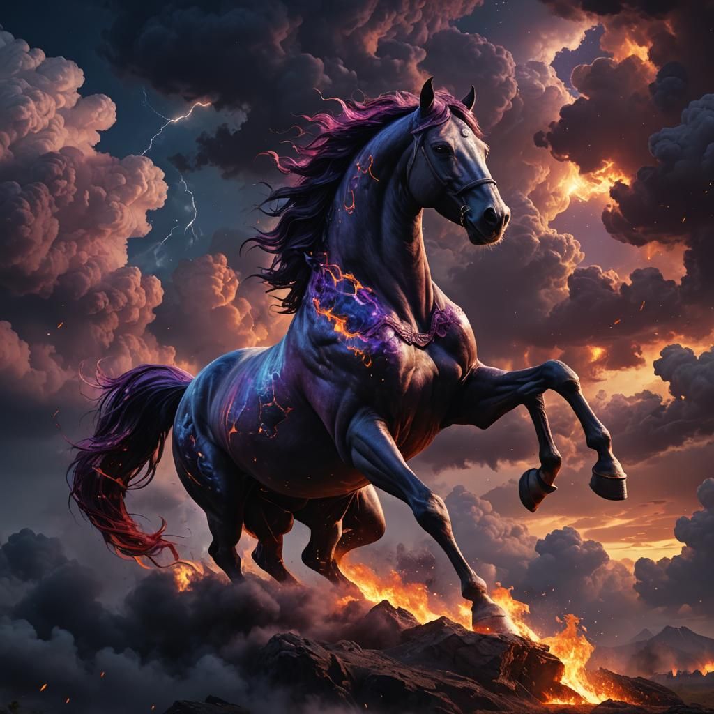 Fiery Horse in a Dark Sky: Fantasy Concept Art