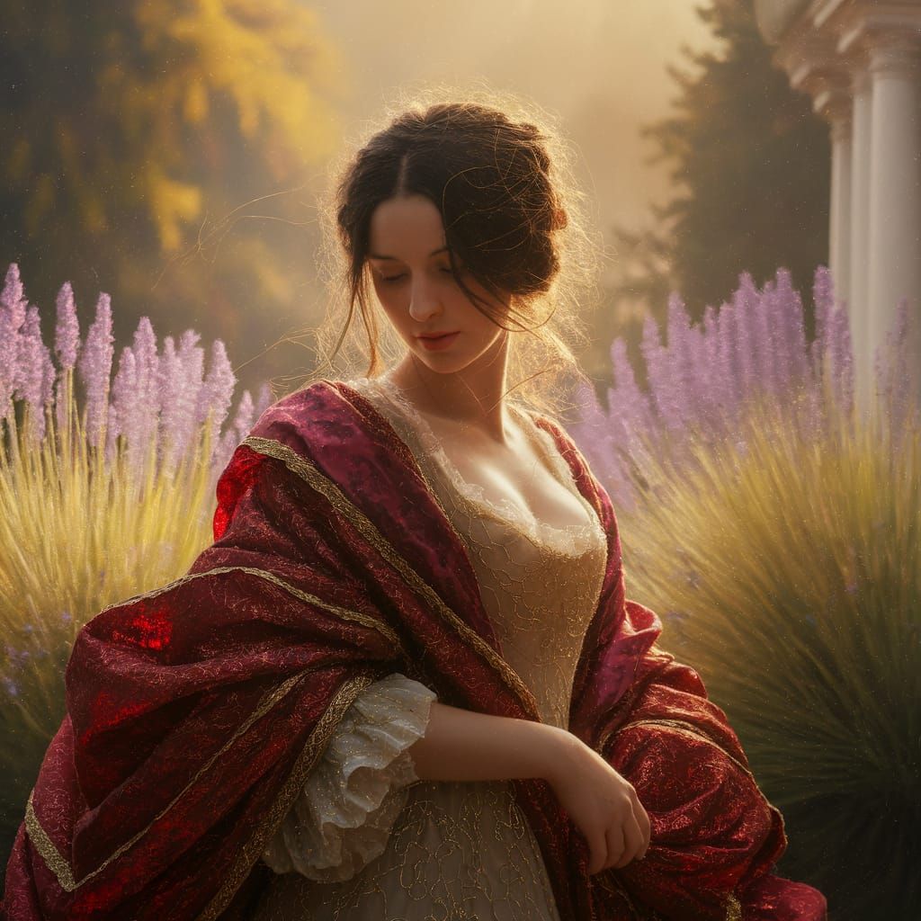 Elegant Woman in Shimmering Fabric, Impressionistic Style