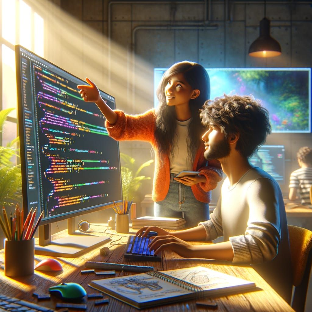 Teenagers Coding Together in Sunlit Room