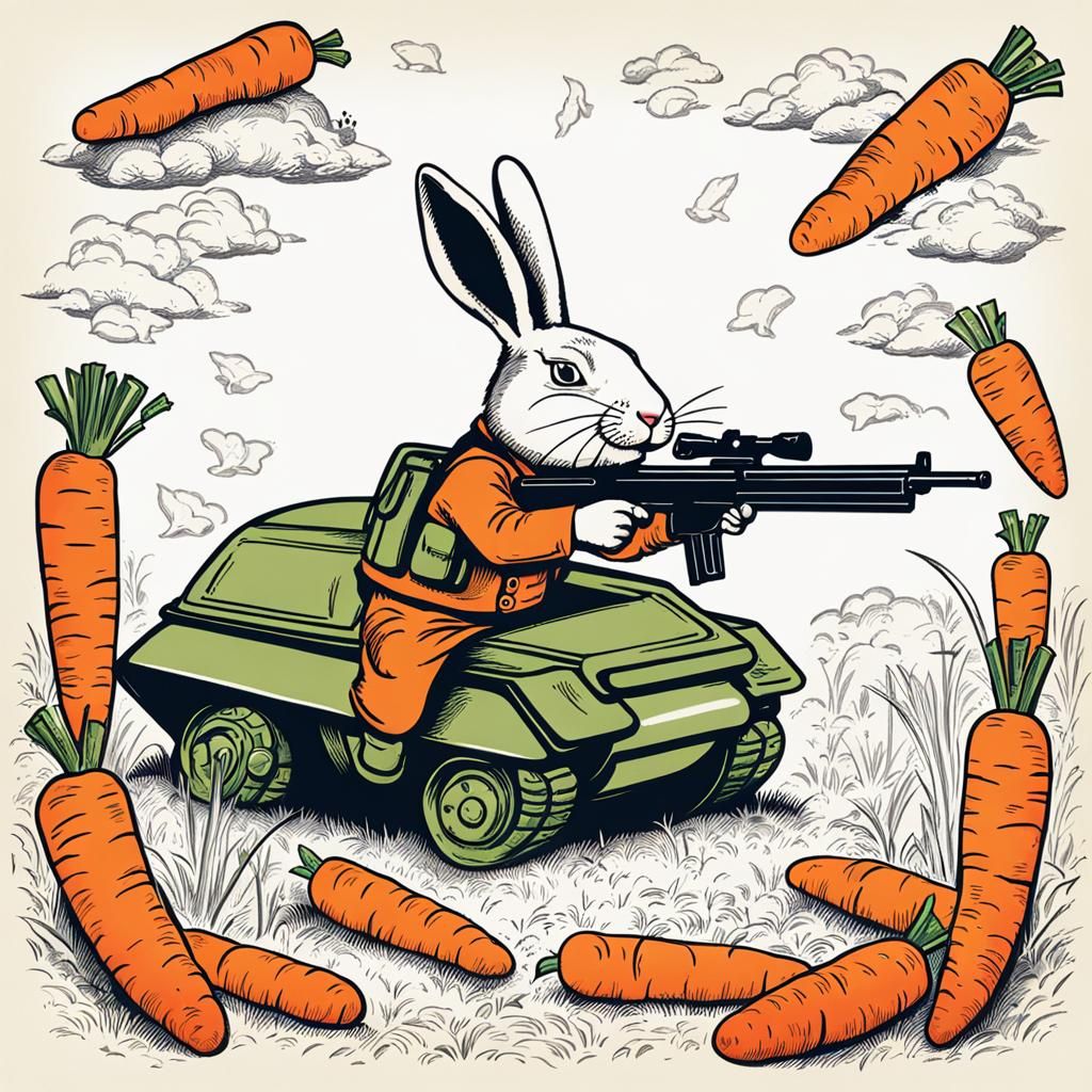 Rabbit with Carrot Gun Aiming at Turtle
