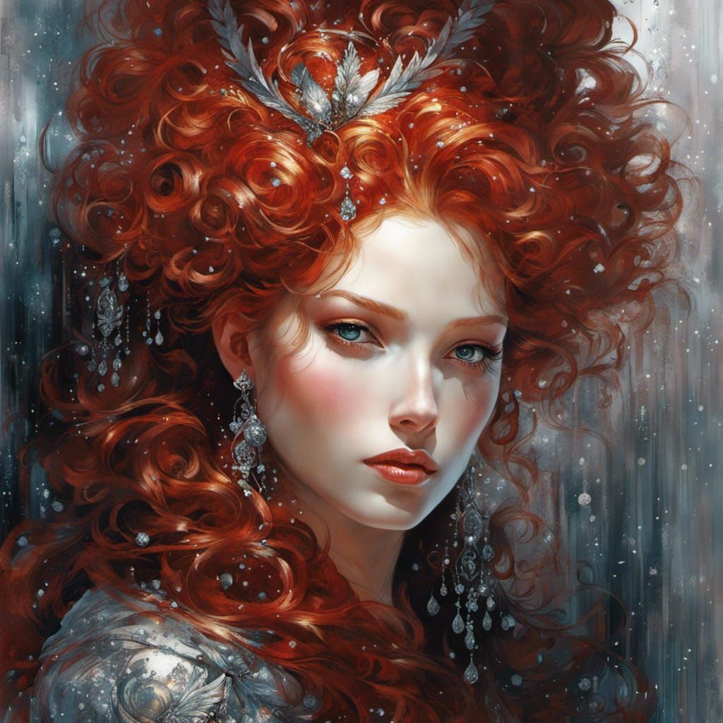 Red-headed Goddess with Alicorn in Hyperrealistic Style