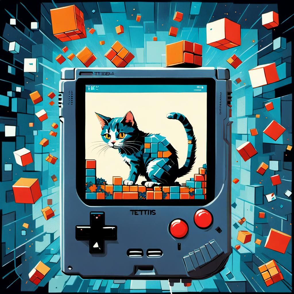 Pixel Cat Game on Vintage Gameboy
