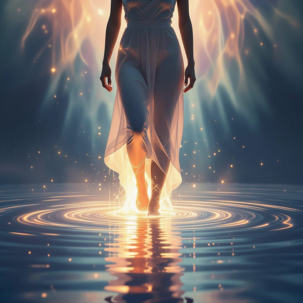 Figure Dissolving into Light as Liquid Art