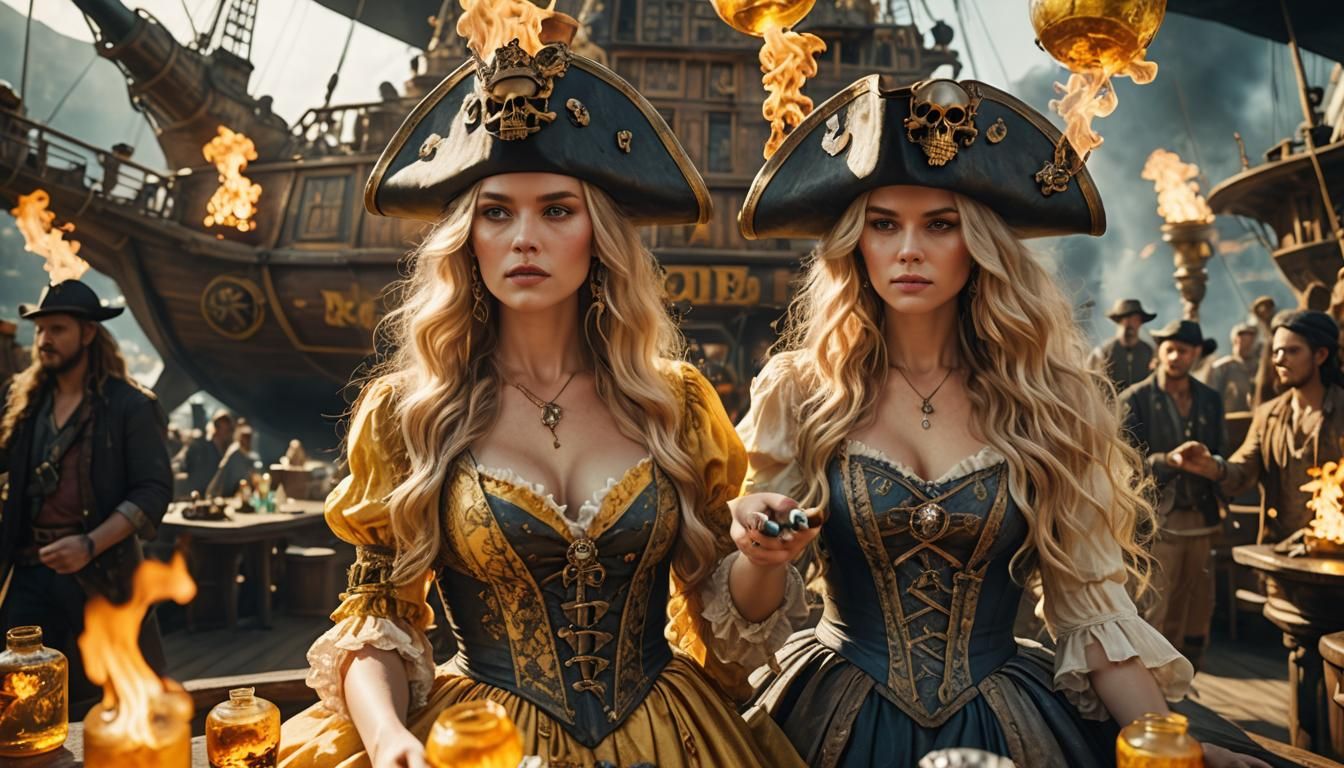 Blond Woman with Burning Ice Cube on Spaceship