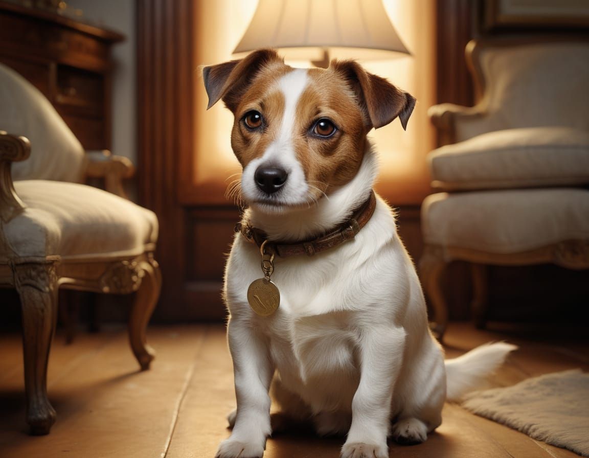Eddie the Lovable Jack Russell Terrier Looks Up with Curiosi...