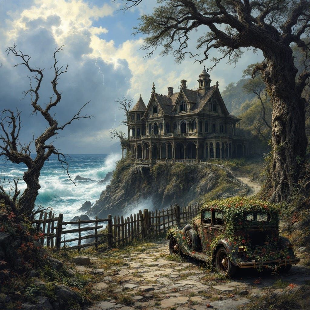 Abandoned French Mansion on Windswept Coastline
