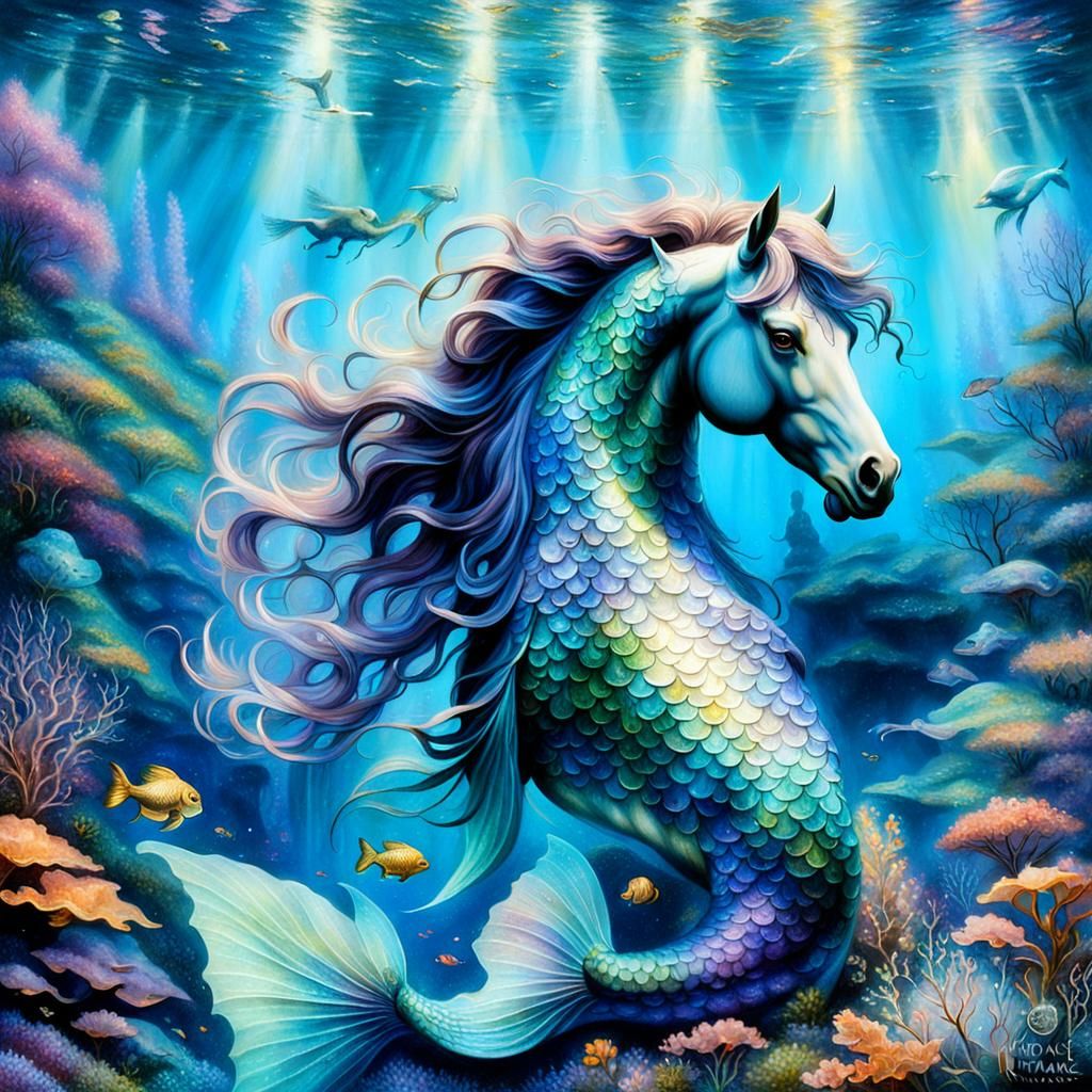 Ethereal Horse Mermaid Underwater in Fantasy Style