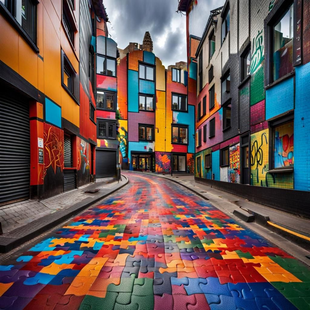 City Street Puzzle in Hyperdetailed HDR Photography