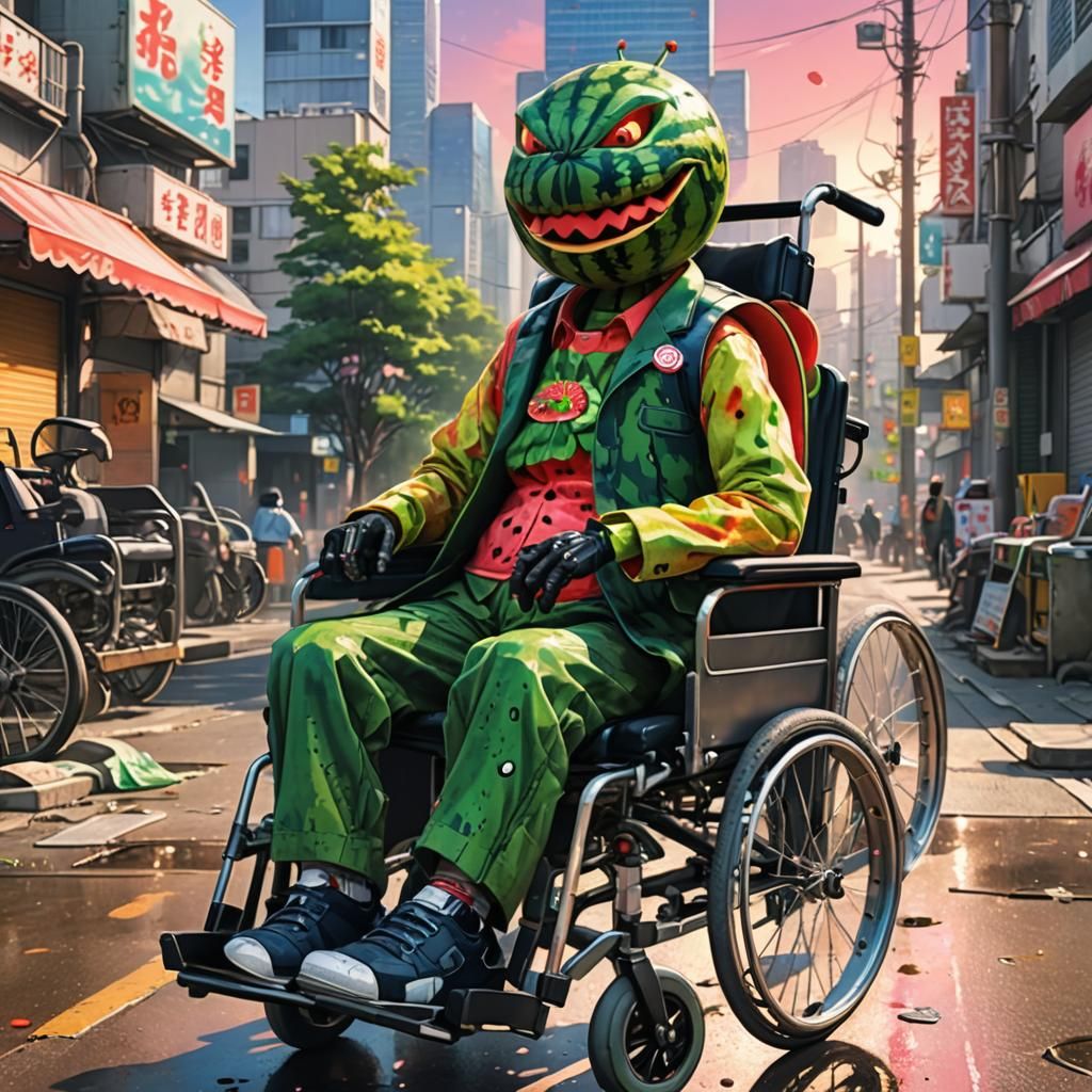 Mr. Watermelon Anime Illustration in Wheelchair