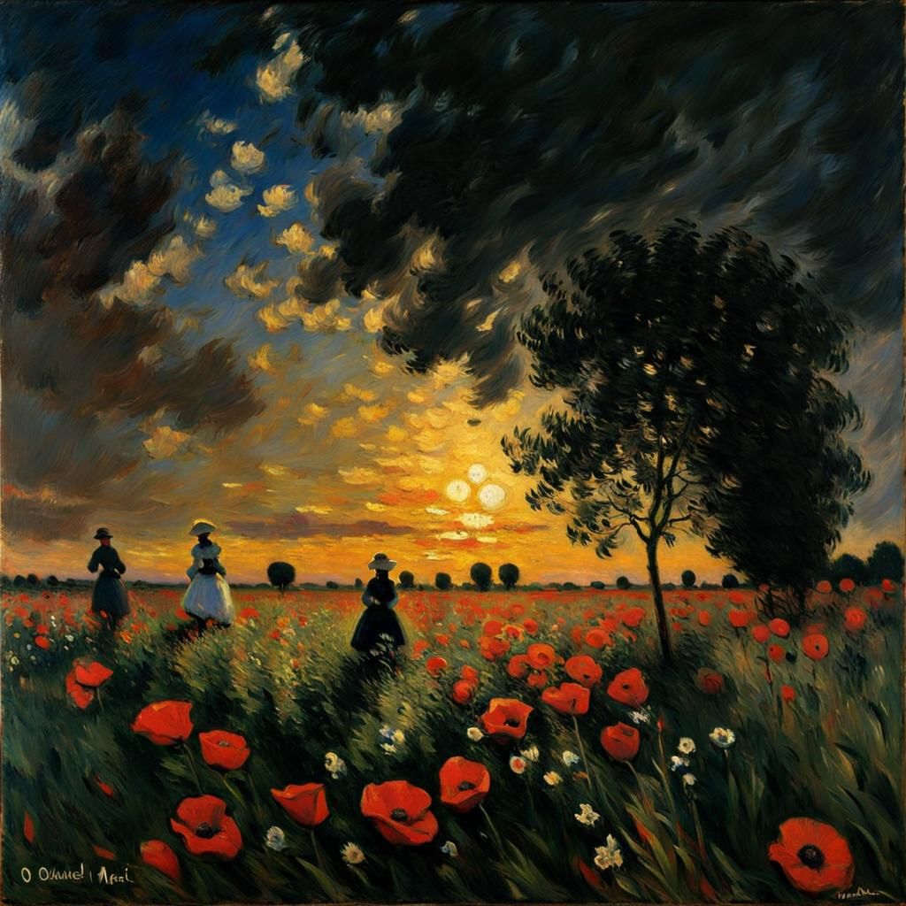 Monet Style Painting: Mother and Child in Poppies