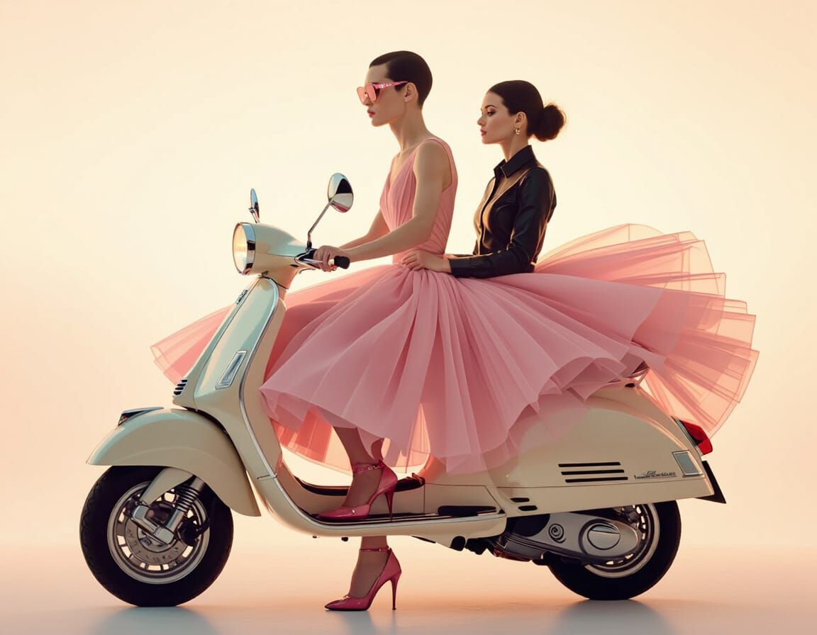 Androgynous Man Rides Vespa in Avant-Garde Fashion