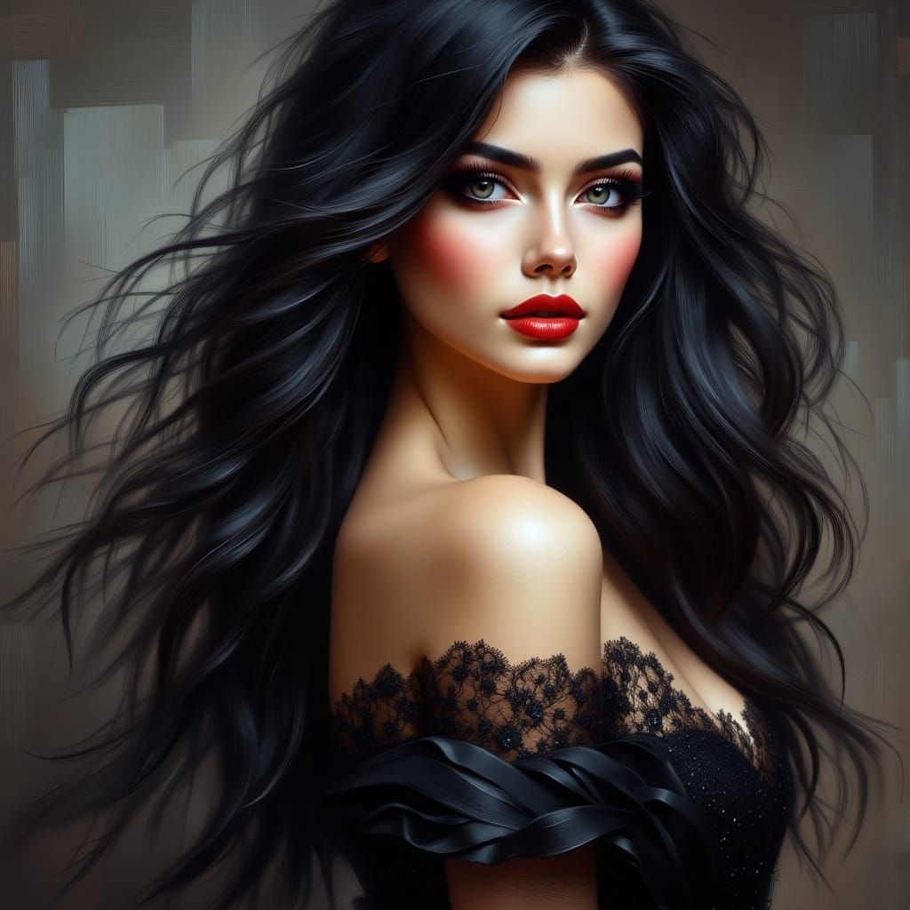 <lora:Exquisite Flux:1.0> <lora:Beautiful women:1.0> <lora:BeautyStrokesV2:1.0>
A portrait of a woman with black flowin...