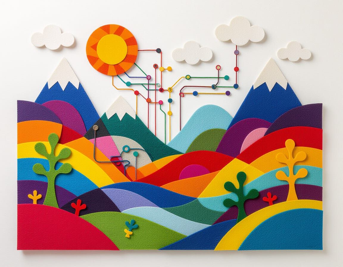 Abstract Felt Landscape with Circuit Diagram Elements