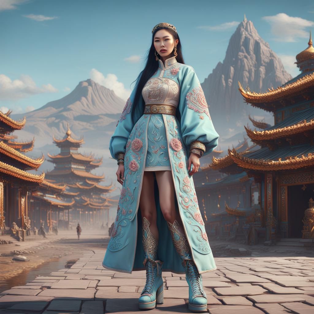 Mongolian Fashion Queen in Pastel Streetwear