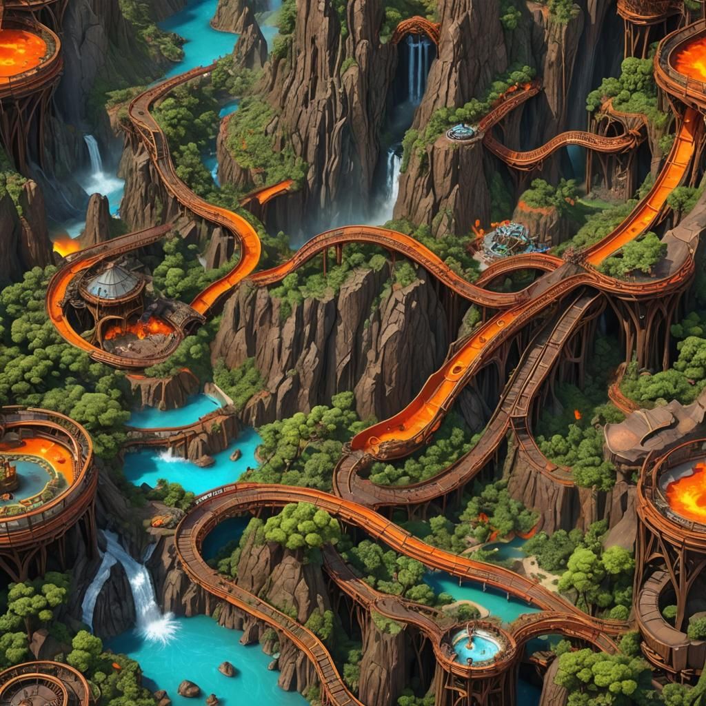 Volcanic Theme Park with Lava Rivers as Digital Art